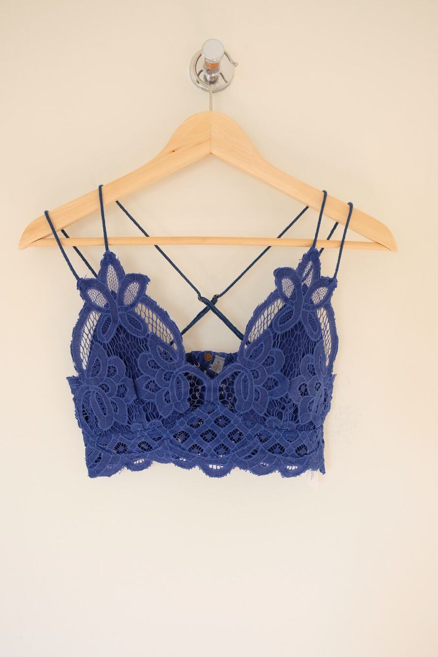 Free People Adella Lace Bralette S Cobalt Blue Crisscross Crop Top Festival Boho
